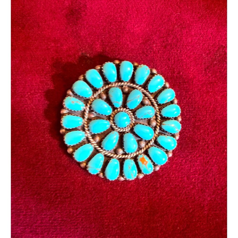 Vintage Navajo Sterling Silver Turquoise Cluster Pin/Pendant Native American